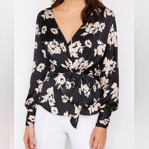 Cinq à Sept Yesenia Silk Long Sleeve Blouse in Black Floral